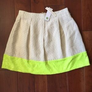 Rhyme LA Cream and Lemon Green Pleated Skirt L